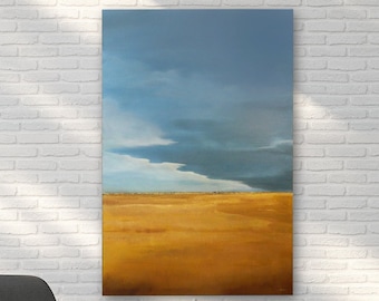 Golden Plains Under Stormy Sky – Original Landscape Painting on Stretched Canvas