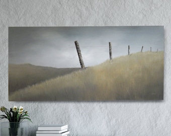 Fence Painting on Canvas, Original Landscape Painting on Gallery wrapped stretched Canvas 1.5 deep Title: Fence Line, American Art
