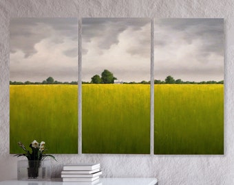 Hand-Painted Landscape Triptych: Original Acrylic/Oil Canvas Art