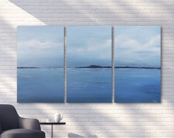 Large Triptych Landscape Painting: Original American painting on stretched canvas
