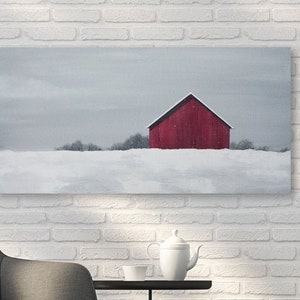 Winter Barn Painting: Original American Landscape Art on Canvas