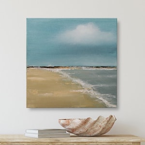 Original Lake Shore Painting on Canvas - 12x12 Cloudscape Art