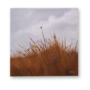 Original Field and Bird Painting: American Landscape Art, 10x10 Canvas