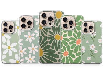 Daisy Phone Case White Retro Floral TPU Gel Cover for iPhone 17 Pro Max, 16e, 15, 14, 13 & Samsung S26 Ultra, S25 FE, A57, A56, Pixel 10, 9A