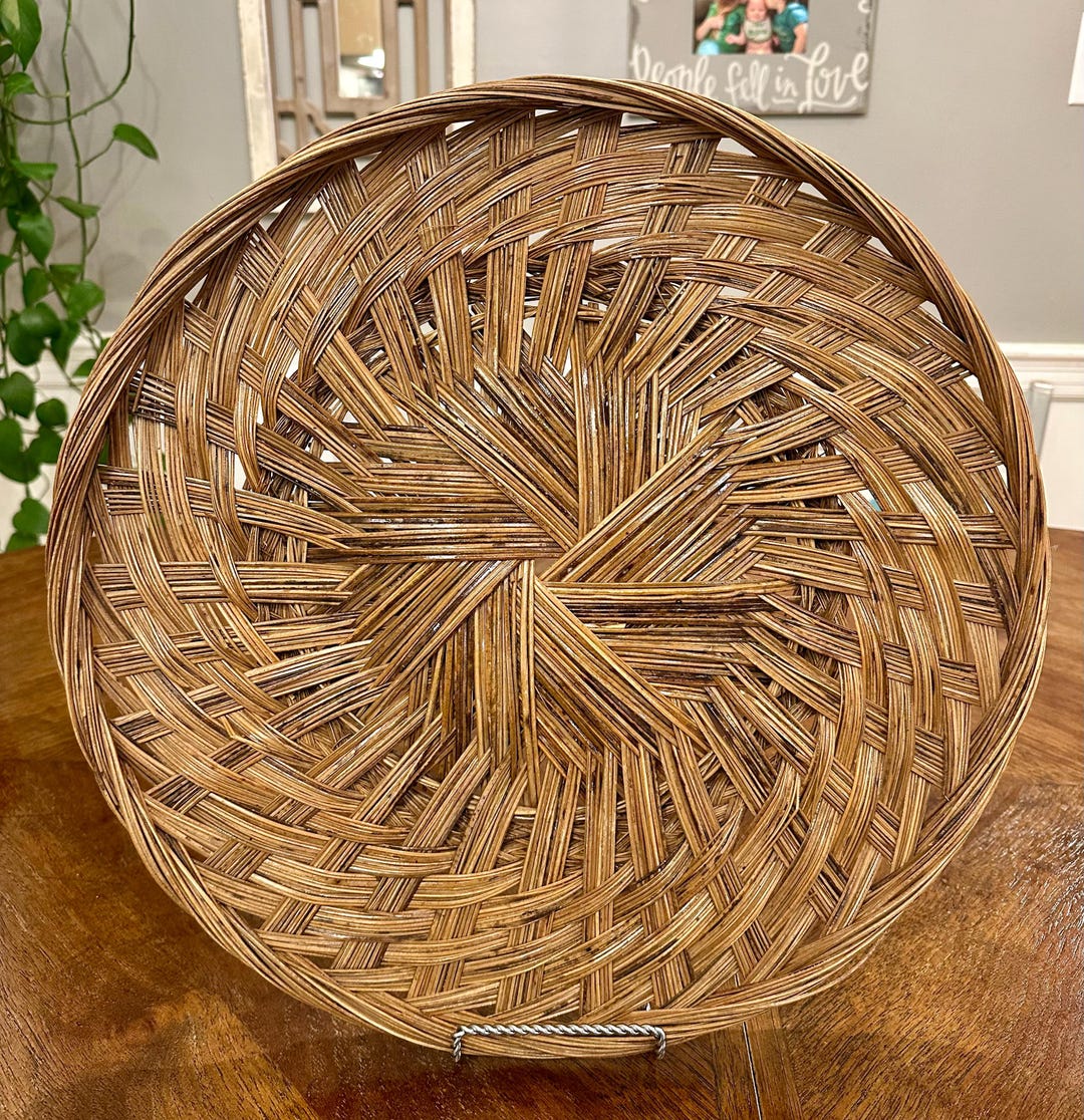 Wicker Reed Patterns Vintage 16” Woven Reed Wicker Wall Basket Serving Platter Basket - Etsy