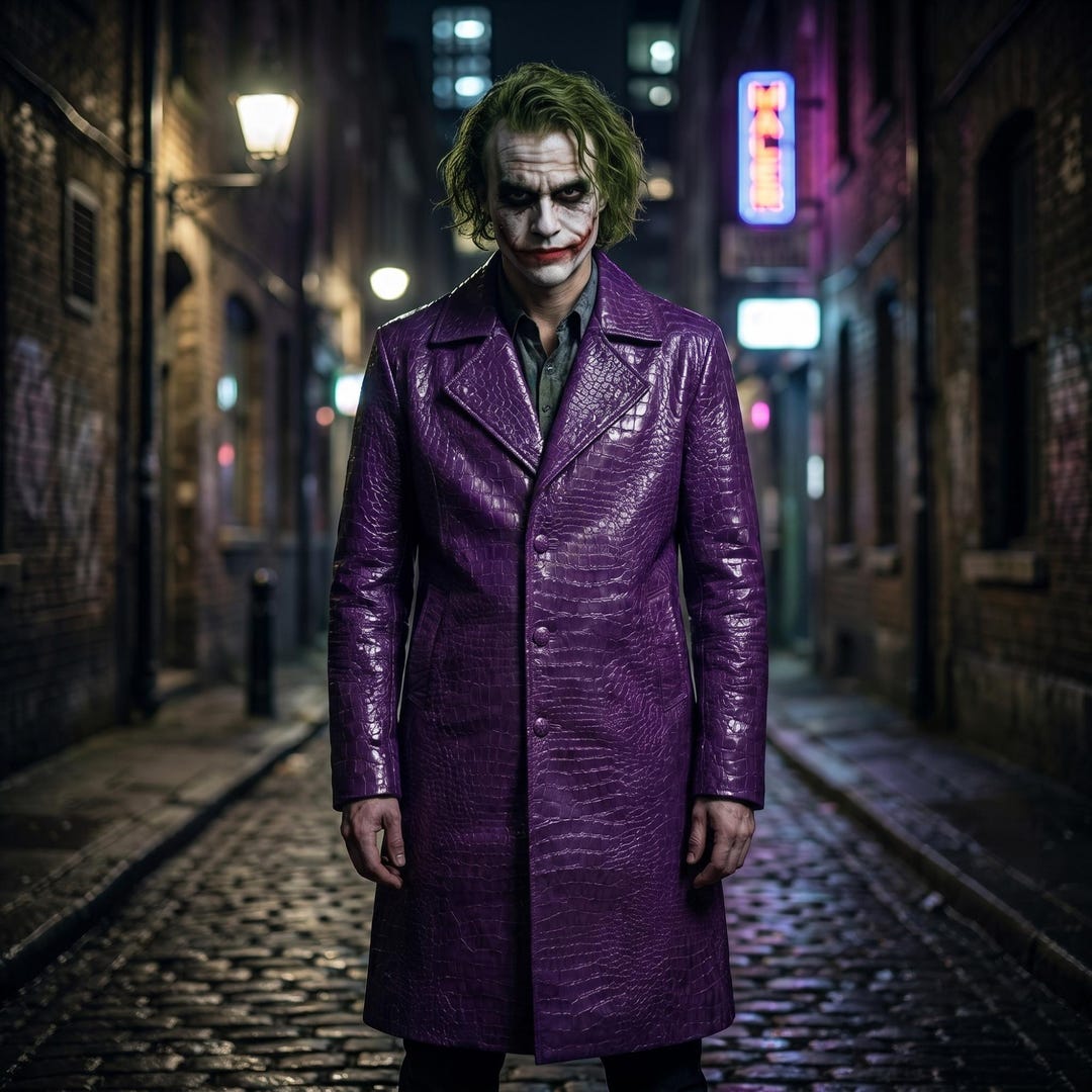 Handmade Purple Crocodile Textured Long Leather Trench Coat