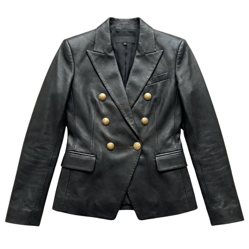 Authentic "Kim Style" black leather blazer for power dressing.