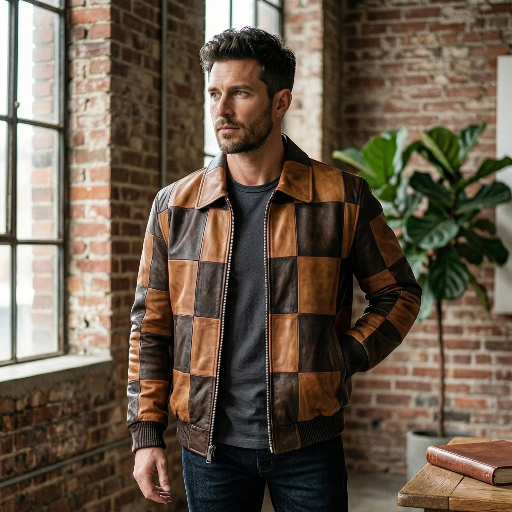 Patchwork Leather Jacket - Etsy