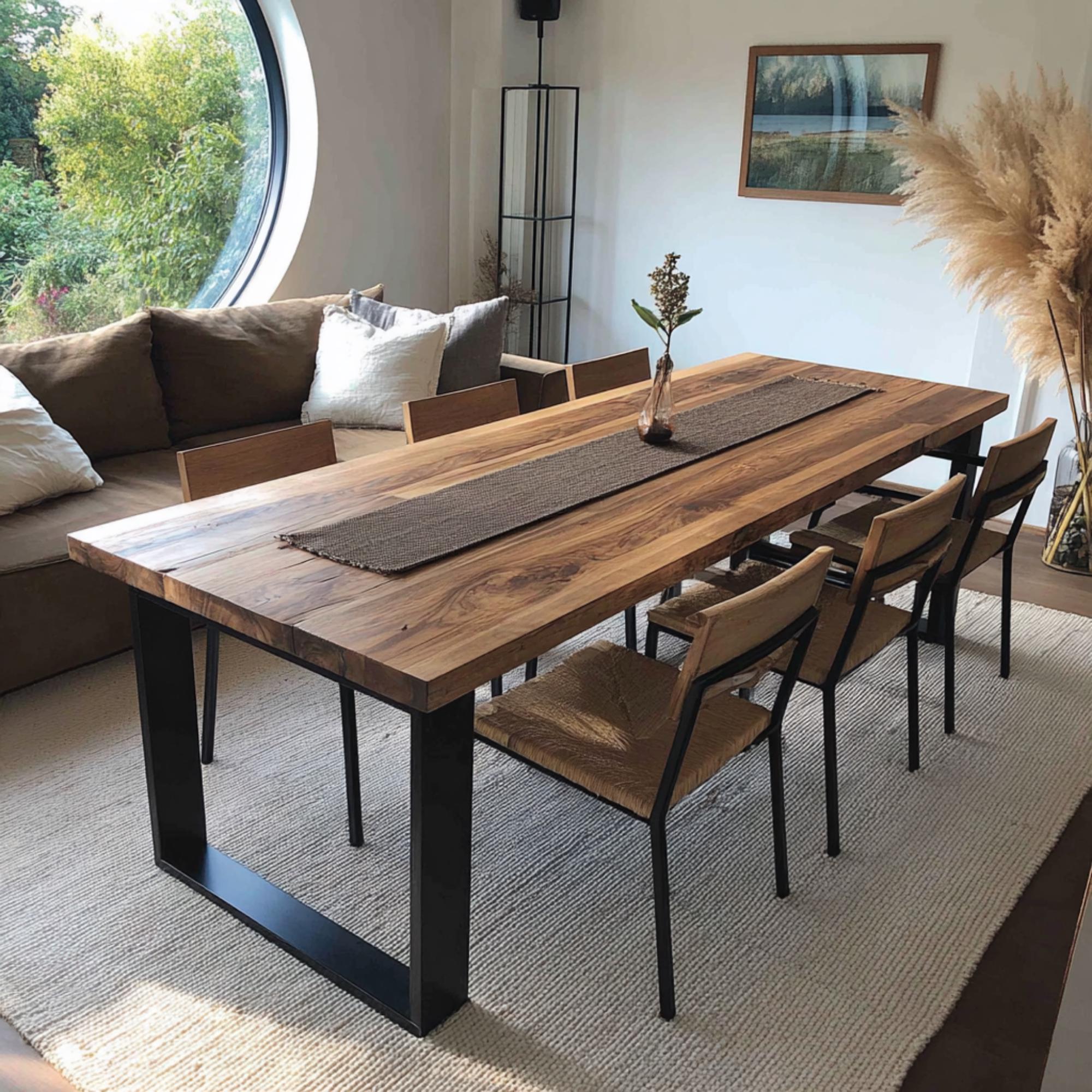 Rustic Handmade Wooden Dining Table, Solid Walnut Live Edge Wooden ...