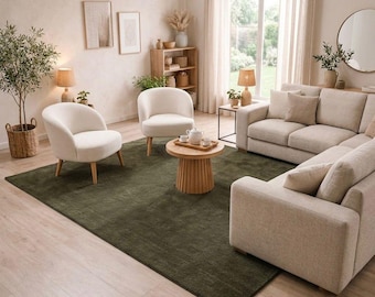 Olive Green Solid Tufted Rug Modern Minimalist Scandinavian Handmade Soft Pile Carpet for Contemporary Plain Living Room Bedroom Decor