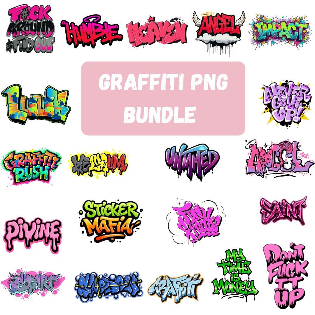Graffiti PNG Bundle, Urban Street Art Graphics, Motivational Quotes ...