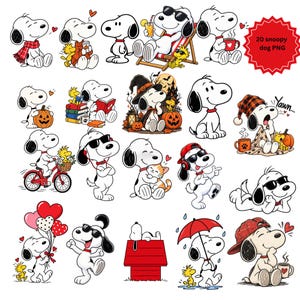 Snoopy PNG-paket – 20 retro hundillustrationer (digital nedladdning)