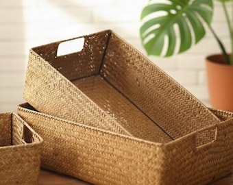 Handwoven Wicker Storage Basket | Eco Friendly Organizer | Stackable Natural Basket