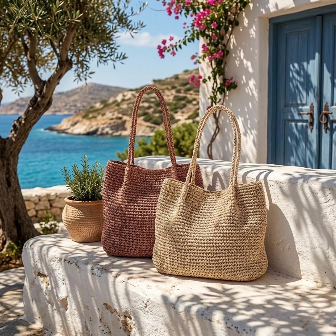 Handmade Straw Shoulder Bag Woven Tote Natural Fiber Summer Beach Bag ...