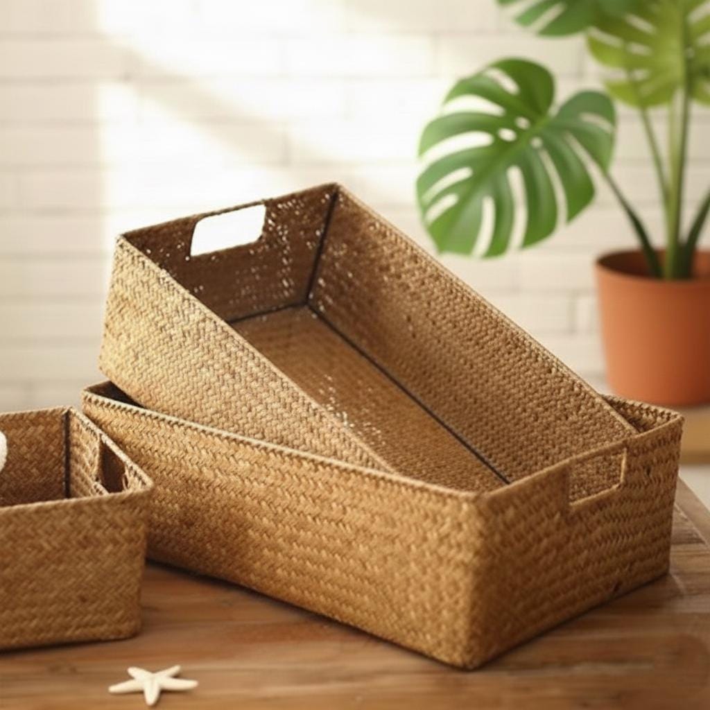 Handwoven Wicker Storage Basket | Eco Friendly Organizer | Stackable ...