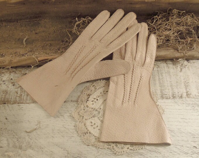 Beige Essentials Long Leather Gloves