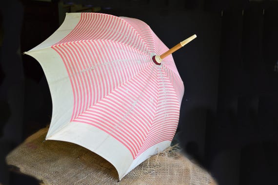 Antique Victorian Striped Silk Parasol Umbrella / Small Parasol / Child's Umbrella
