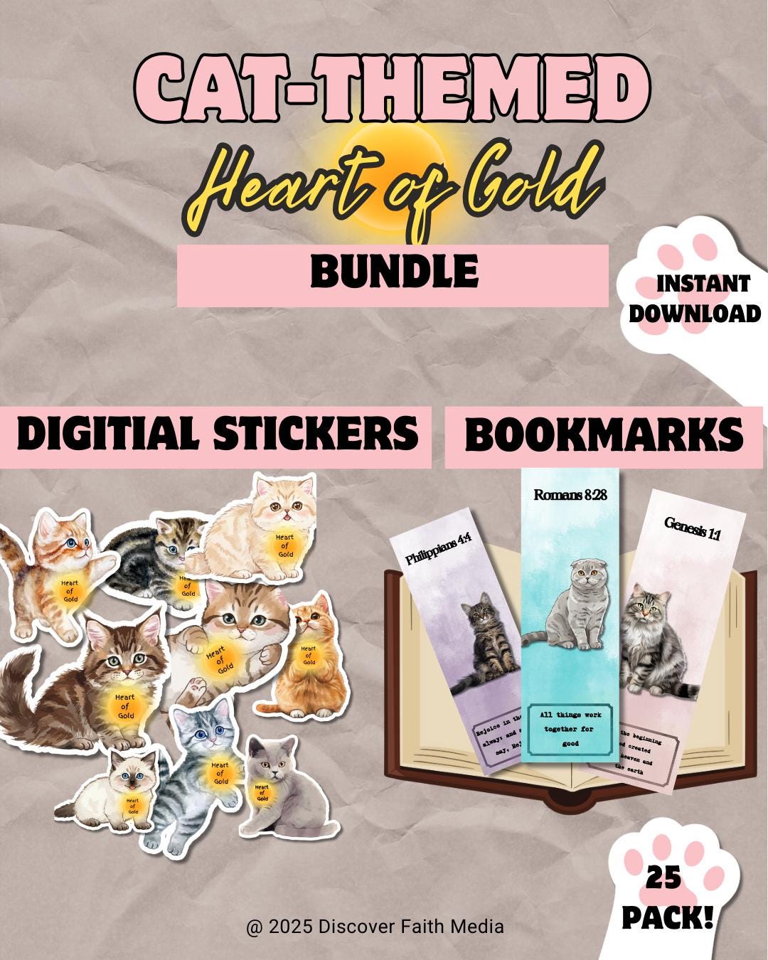 Digital Cat Sticker & Bookmark Bundle Pack! | Booklover Gift Set ...
