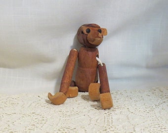 SALE Vintage Hand Made Teak Wood Hanging Monkey Jointed Wooden Monkey Articulated Monkey