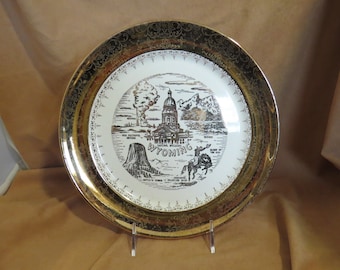 SALE Vintage Wyoming Souvenir Plate Multiview Plate Crest-O-Gold Plate