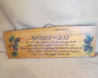 Vintage Souvenir Lake Of The Ozarks Missouri Live Edge Cedar Plaque Mother And Dad
