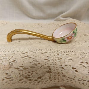 Antique Mayonaisse Ladle Hand Painted Porcelain Lustreware Porcelain Lusterware Porcelain Condiment Ladle With Gold Gilt Trim