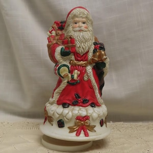 Vintage Hand Painted Porcelain Santa Claus Music Box Revolving Santa Music Box Turning Santa Music Box Santa Claus Is Coming To Town