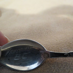 SALE Vintage Vancouver British Columbia Sterling Silver Hand Engraved Souvenir Spoon Enamel Maple Leaf Embossed BMCo Canada Souvenir Spoon