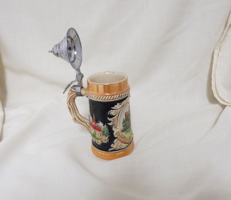 Vintage Souvenir Stein Dreleichenhain Ruins Germany Lidded Stein Hand Painted Lustreware Lusterware