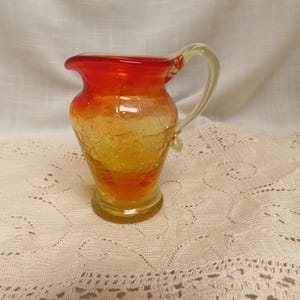 Vintage Hand Blown Crackle Glass Ombre Glass Pitcher Applied Glass Handle