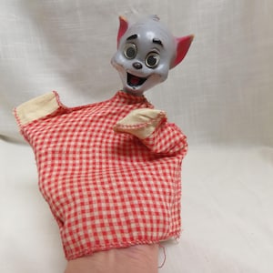 Vintage Tom Cat Hand Puppet Goggle Eyes Hanna Barbera Cartoon Character