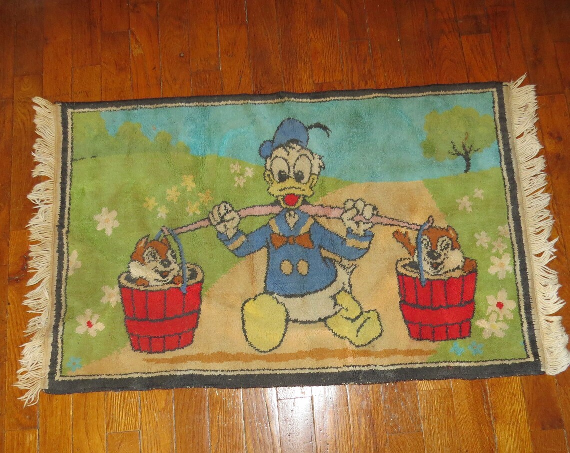 Vintage Disney Rug Donald Duck Chip and Dale Child's Throw Etsy