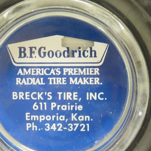 Vintage Advertising Tire Ashtray B.F. Goodrich Breck&#39;s Tire Emporia Kansas Tobacciana