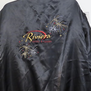 Chaqueta negra vintage del casino Riviera, chaqueta publicitaria bordada en la parte posterior, chaqueta de recuerdo, chaqueta Las Vegas