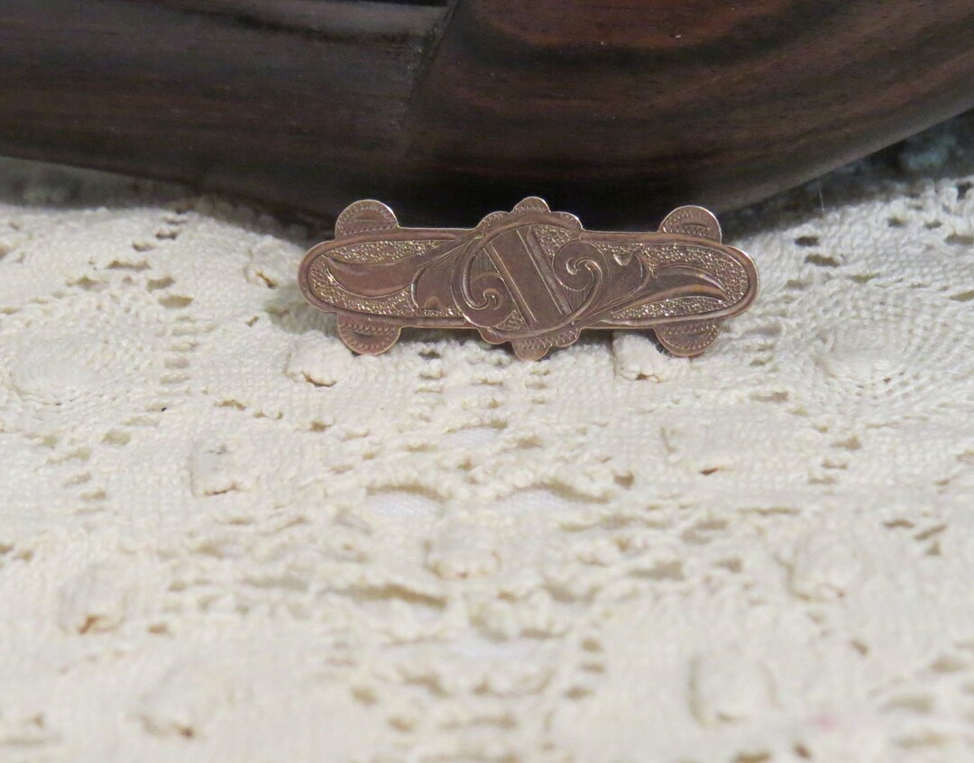 Antique Bar Pin Brooch Rose Rolled Gold Hand Engraved Bar Pin Etsy