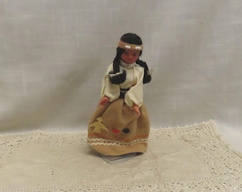 Vintage Knickerbocker Indian Native American Doll Sta Up Stand Handcrafted Clothing Hand Painted Features