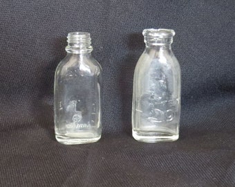 SALE Vintage Glass Toy Baby Bottles Doll Baby Bottles Embossed Begging Dog SaniGlass Broadway Glass