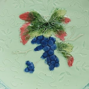 Antique Majolica Large Charger Plate Germany Grape Cluster and Vine 2114