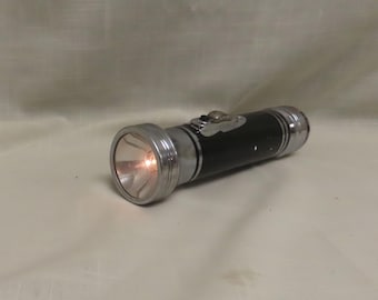 Vintage Flashlight Foot Ball Brand Works Belt Hanging Loop Push Button Switch