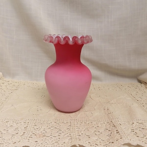 Vintage Peachblow Blown Glass Vase Case Glass Vase Ruffled Edge Vase Satin Glass Vase Frosted Glass Vase Hand Blown Glass Vase