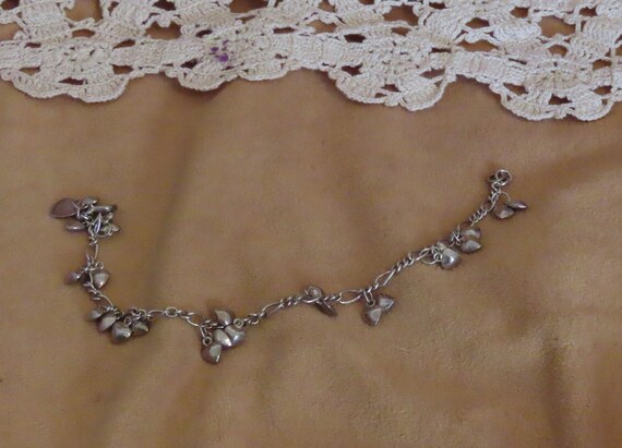 Vintage Sterling Silver Puffy Hearts Charm Bracel… - image 3