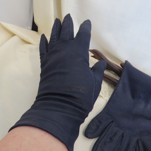 Vintage Analon Hansen Navy Blue Gloves Lady's Gloves Evening Gloves Formal Gloves Above The Wrist Glove Full Length Gloves L30s