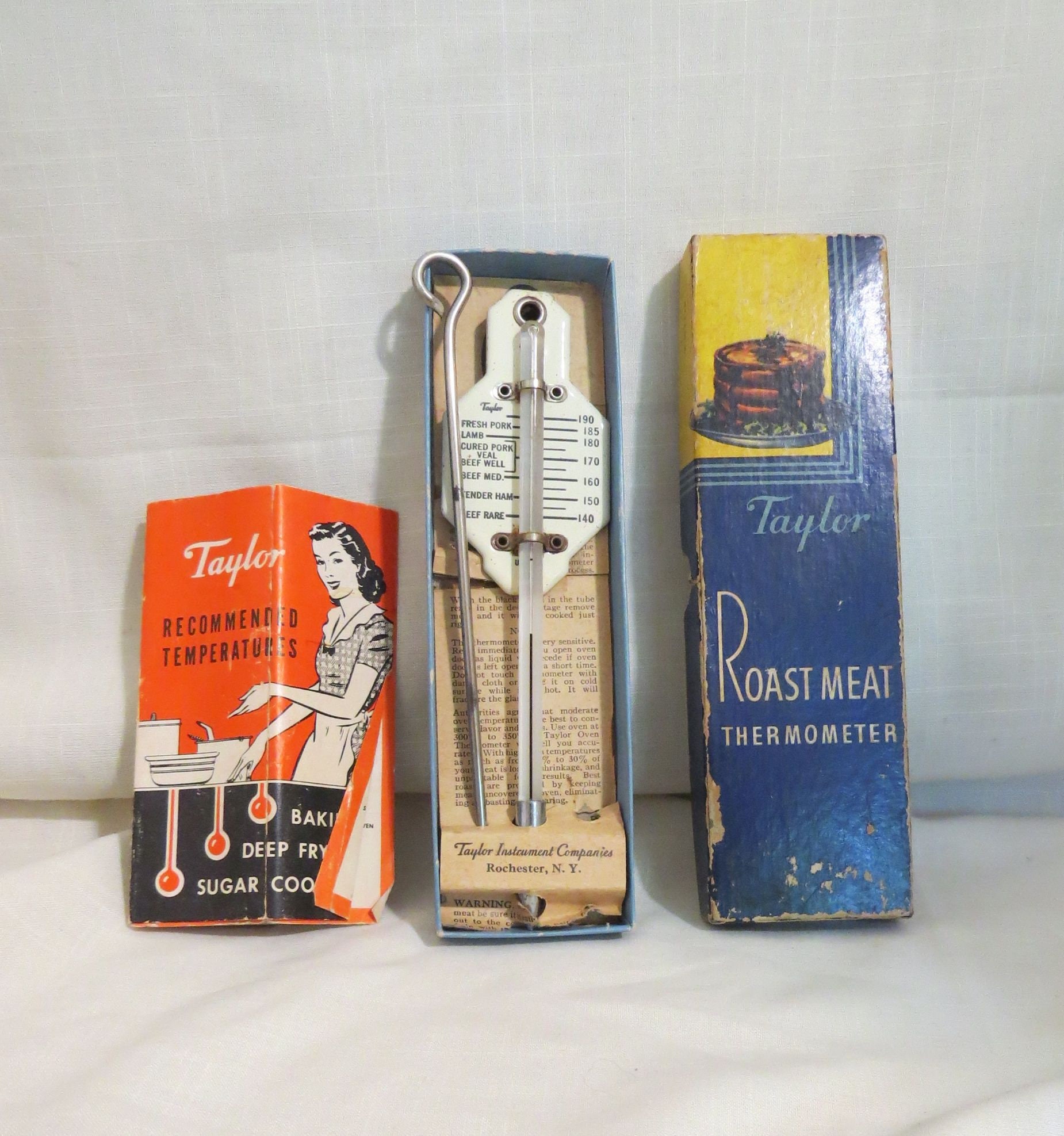 Vintage Taylor Instrument Roast Meat Thermometer With Original Box