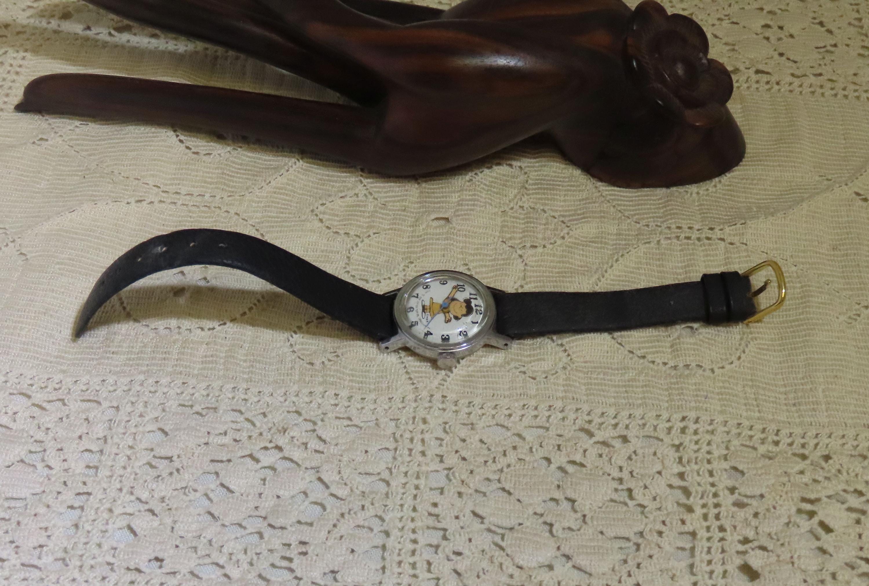 Vintage Lucy From Peanuts Mechanical Wrist Watch Leather Hobo Band Not Running File:Vintage Lucy Peanuts Character Watch, Mechanical Wind  main image 3