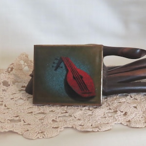 SALE Vintage Elizabeth Marley Hand Painted Enamel Lute Compact Unused Brass Compact With Powder Puff  Compact Beveled Mirror Compact