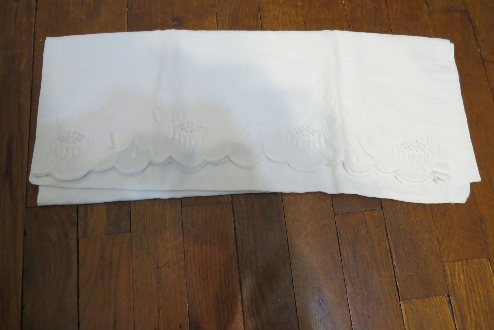 SALE Antique Linen Counterpane Cut Work White on White Crewel | Etsy