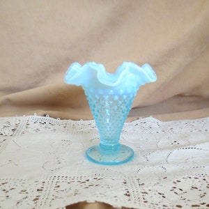 SALE Vintage Fenton Blue Opalescent Hobnail Vase
