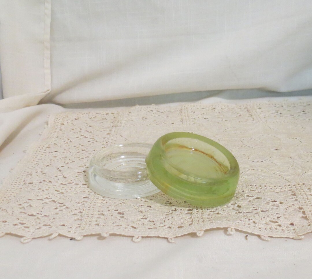 Antique Green Vaseline Glass Furniture Coaster With Clear Glass