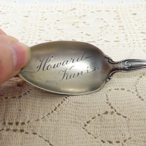 Antique Howard Kansas Sterling Silver Souvenir Spoon Hand Engraved RW&S Wallace Spoon