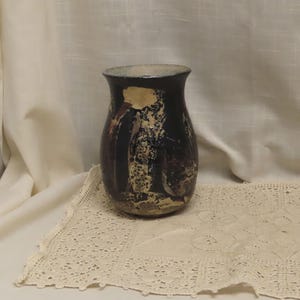 ヴィンテージスタジオ陶器花瓶 手吹き陶器花瓶 ドリップルチル釉 サイン・日付入り陶器